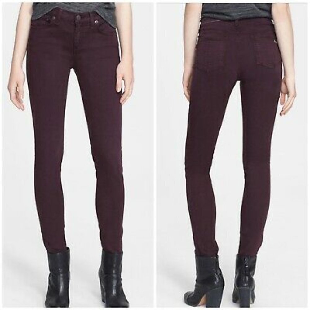 Rag & Bone Mid Rise Wine Purple Stretch Low Rise Skinny Jeans EUC Size 24
